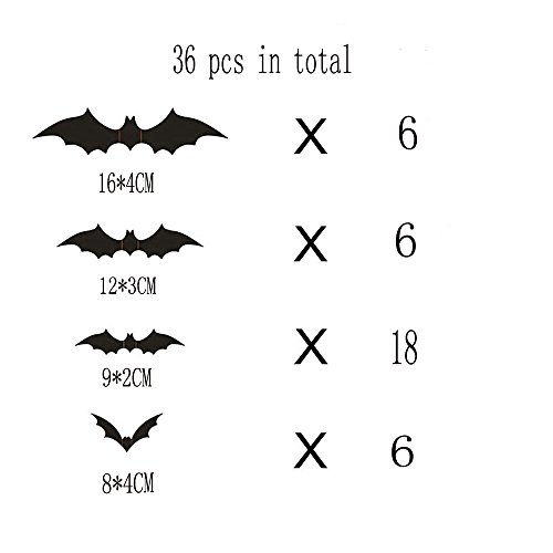 Megrocle 3D Bat Wall Decor DIY Scary Black Bats Wall Decals Removable Window Stickers Halloween PVC Party Supplies Decorations,36 pcs