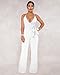 Ermonn Women's Wide Leg Jumpsuits Sexy Halter V Neck Sleeveless Wrap Wasitband Jumpsuit Rompers