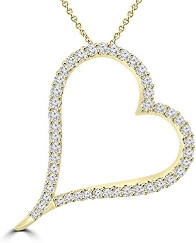 Madina Jewelry1.39 ct Round Cut Diamond Heart Shape Pendant Necklace (G Color SI-1 Clarity) in 14 kt Yellow Gold