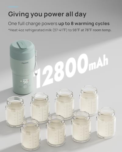 Papablic Pro Portable Bottle Warmer for Travel – 3X Faster Heating, 5 Temp Settings, Baby Milk & Formula Warmer On the Go, Long Battery Life, Mint Green