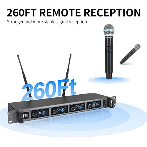 XTUGA Professional Wireless Microphone, Karaoke Microphone UHF 4 Channel Wireless Microphone System, All-Metal Construction, Fixed Frequency A140