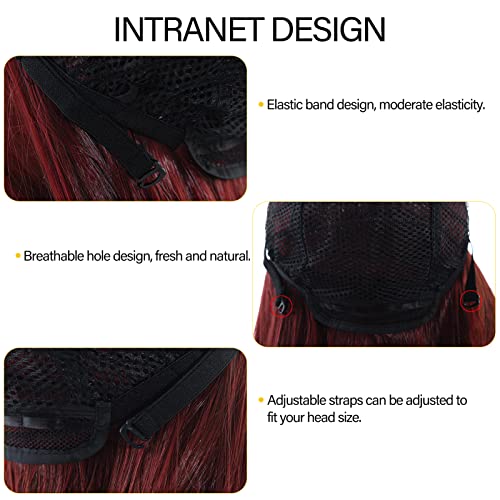 POPTAIYU Burgundy Long Straight Wigs for Women Synthetic Cosplay Full Hair Wigs Middle Parting for Daily Party Use (Burgundy，27.5 inch)