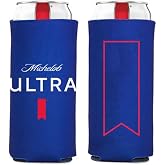 Michelob Ultra Signature Red Ribbon Slim Can Cooler, 12 Oz, Foldable, Navy Blue, Set of 2