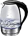 Glass Electric Kettle 1.8 Liter. Borosilicate Glass, Automatic Locking Mechanism, LED Indicator Light, Speed Boil, Auto Shut-Off, Boil-Dry Protection, BPA Free, Cordless, Rotation 360°, Noiselessness, Dimensional Divisions. ETL Certified.