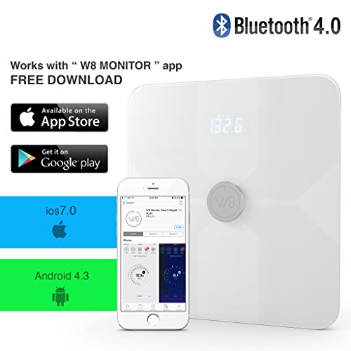 W8 Smart Body Fat Weight Scale - Digital Bluetooth Connected w/Fitness APP & Body Composition Monitor: BMI, Visceral Fat, Muscle Mass, Body Water, Calories & Bone Mass (White)