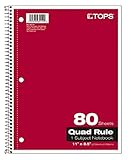 TOPS Quadrille Ruled Kraft Notebook, 8.5 x 11 Inch, 3-Hole Punched,80 sheets, colors may vary (65154)