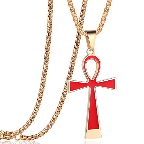 Rehoboth Ankh Ancient Egyptian Coptic Cross Pendant Necklace for Womens Mens 24 Inch Stainless Steel Chain Black Gold Silver