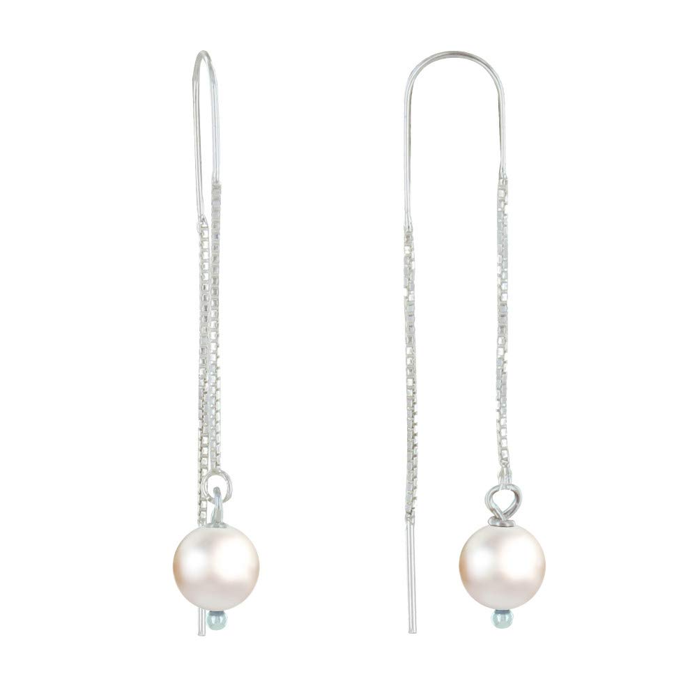 LES POULETTES BIJOUX - Sterling Silver 925 Chain Earrings and Cultured Pearl - White