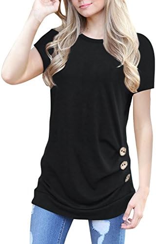 Anicco Womens Short Sleeve Casual Round Neck Loose Tunic Top Blouse T-Shirt 2-Black-L