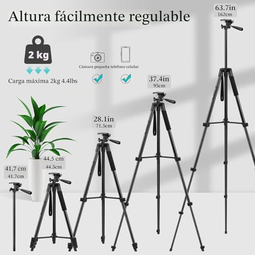 JOILCAN Tripod for High Mobile, 161 cm Selfie Stick Tripod with Remote Control, Portable Tripod with Mobile Phone Holder, Aluminum Mobile Tripod for iPhone Samsung Huawei Camera