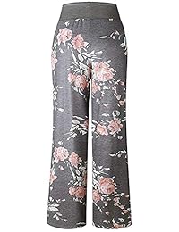 UPSTONE Pantalones estampados florales cómodos y elásticos con cordones Palazzo de pierna ancha para dama