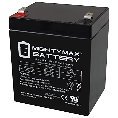 Mighty Max Battery ML5-12F2-12 Volt 5 AH, F2 Terminal, Rechargeable SLA AGM Bat…