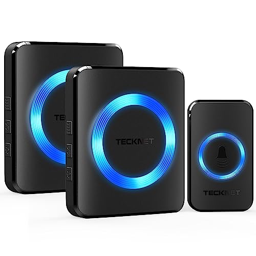 TeckNet Wireless Doorbell, Portable Wireless Doorbell, 60 Ringtones, LED Indicators, 400 M Operating at Large Distance, 5 Selectable Volumes (1 x Transmitter and 2 x Receiver)
