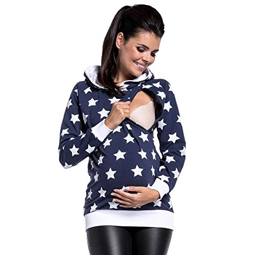 Sweatshirts for Women Plus Size 3X, Women's Maternity Nursing Winter Hooded Sweatshirt Star Outwear Tops Blouse,Exercise & Fitness,Dark Blue,M