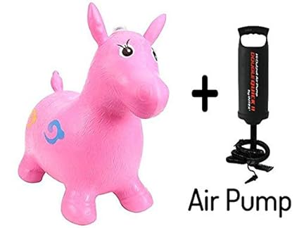 ANG Inflatable Jumping and Riding Horse Bouncing Horse Hopper Animal Toy for Kids with Double Quick II Hand Air Pump (Pink)