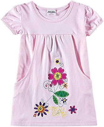 Novatx Short Sleeves Cotton Girls Dress H7104 (4/5Y, Pink)