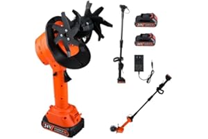 QUINI 24V Cordless Tiller Cultivator, 4-Inch Tilling Width and Depth, Handheld with Extension Rod, 235 RPM Electric Garden Tiller, Lightweight 1.2kg Body, 2 × 1.5Ah Batteries & Charger (24V - Orange)