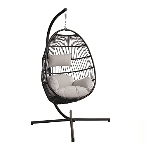 PRIVATE GARDEN Large Hanging Egg Chair with Stand Outdoor Patio Folding