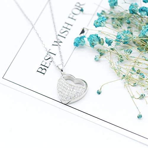 BEILIN 925 Sterling Silver Cremation Keepsake Ash Memorial Jewelry Urn Necklace for Ashes (Heart)
