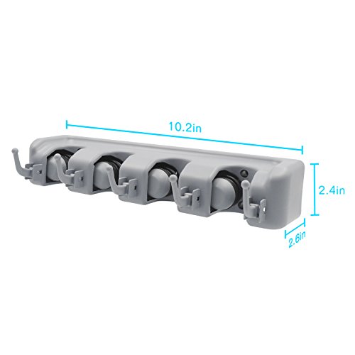 Digital Ant Mop and Broom Holder, Wall Mounted Garden Tool Storage Tool Rack Storage & Organization for Your Home, Closet, Garage and Shed (4 Positions with 5 Hooks) - Thumbnail 2
