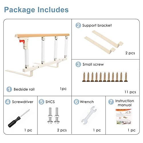 Hlieeosfcn Bed Barrier, Portable Folding Bed Grate, Portable Folding Bed and Safety for Elderly Adults Support Handle Handicap Hospital Metal Railing 4 Speed