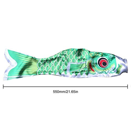 New 5 Colors 55cm Waterproof Japanese Carp Windsock Streamer Hanging Fish Flag Decor Kite Koinobori for Children - Green