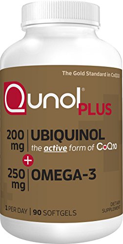 Qunol Plus 200mg Ubiquinol + Omega 3, Extra Strength Ubiquinol Plus DHA and EPA for Heart and Vascular Health, Natural Supplement Active Form of CoQ10, Powerful Antioxidant, 90 Count