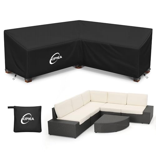 Kipiea Abdeckung Loungemöbel L-Form Wasserdicht, Abdeckung Gartenmöbel Winterfest, 420D Lounge Abdeckungen Winddicht, L-Form Abdeckplane Gartenmöbel R