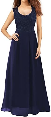 Women’s Floral Lace Sleeveless Formal Prom Evening Party Gown Floor Length Bridesmaids Wedding Dress (XX-Large, Navy Blue)