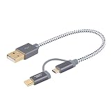 2 in 1 USB C Cable, CableCreation 0.8ft Braided USB C and Micro USB to USB A Fast Charge Cord, Compatible with Sumsang Note 8, Pixel XL, Android & USB-C Devices, 0.25 M/Space Gray Aluminum Case