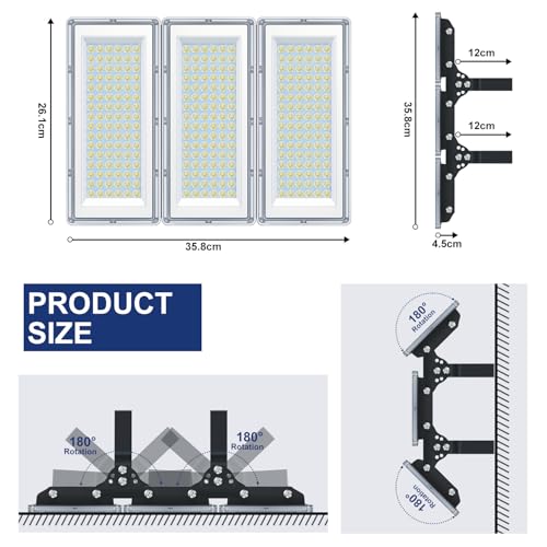 TASINUO 300W 3-in-1 Outdoor LED Floodlight 30000LM 6500K Outdoor Spotlight | 2 Piece IP67 Waterproof Outdoor Light 85-265V LED Lamp for Garden, Terrace, Garage, Factory, Stadium