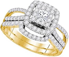 14K Yellow Gold Womens Princess Diamond Bridal Wedding Engagement Ring Band Set 1.00 Cttw