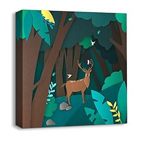 Canvas Wall Art Snow Deer Merry Christmas Painting Artwork for Home Prints Framed - 12x12 inches