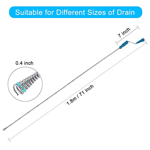 Huishang Drain Snake Drain Clog Remover,1.8m/5.9ft Flexible Metal Spring Sink Snake Drain Hair Catcher Auger Drain for Bathroom Tub, Toilet, Sink and Kitchen - Thumbnail 2