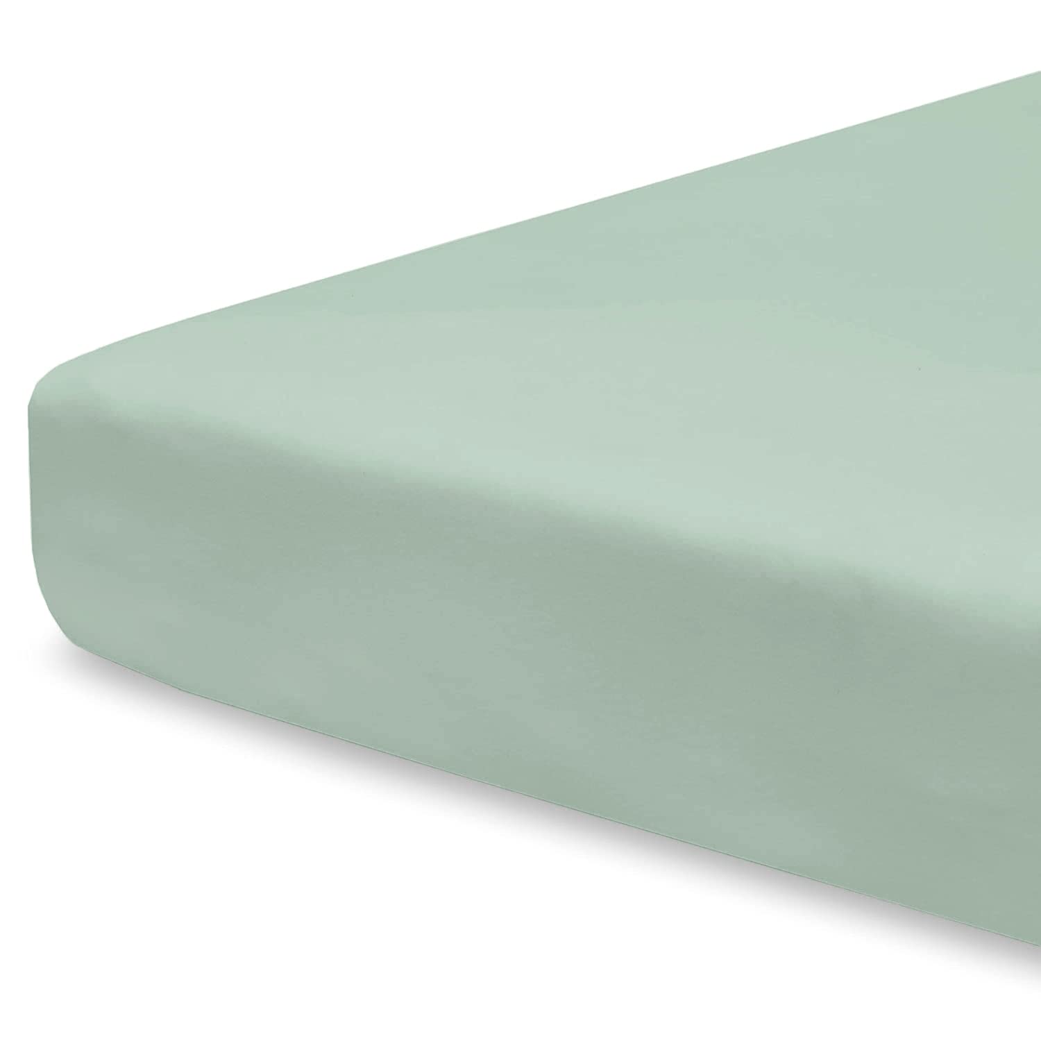 Pizuna Cotton Baby Travel Cot Sheets 120x60cm Fitted Sea Foam, 400 Thread Count 1pc 100% Long Staple Cotton Luxurious Sateen Weave Deep Pocket Fitted Cot Sheet For Babies Fit Mattress Upto 14cm