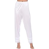 Women's Silk Pettipants Slip Ankle Length Snip-it Pant Liner Satin Culotte Slip Elastic Waistband Lace Sleep Pants