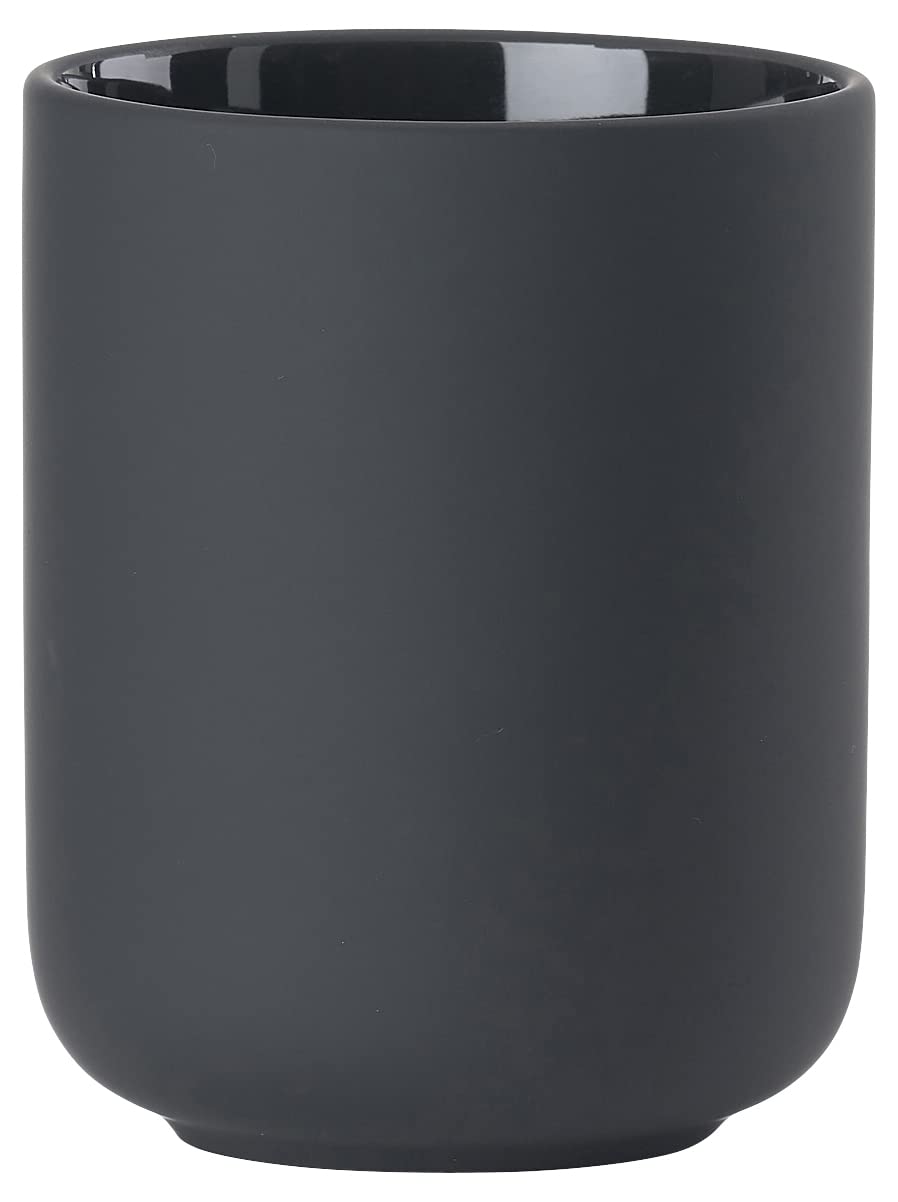 Zone Denmark Ume Toothbrush Tumbler, Ceramic Bathroom Cup, Toothbrush Holder for Toothpaste and Accessories, Modern Scandinavian Design, Ø 8.3 cm H 10.3 cm, Black — image 1