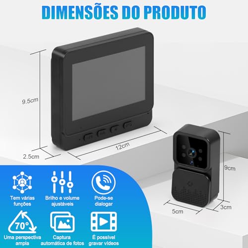 Wire Less Visual Intercom Campainha com Tela, Campainha Inteligente Sem Fio com Vídeo Porteiro, Camera Campainhas de Vídeo Doorbell, Campainha Visual Inteligente, Campainha de Vídeo Porteiro Sem Fio
