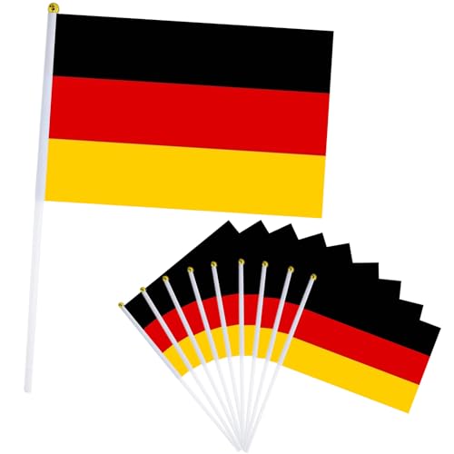 10pcs Small Germany Flags on Sticks for Fifa World Cup Football 2026 Decorations,Mini Hand Held Waving German Flag for Indoor Outdoor Sports Eurovision Euro Football Game Germany Party Decorations
