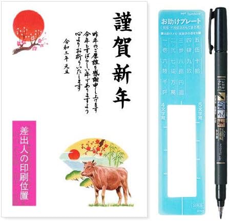 Amazon 枚 お年玉付き 筆ペン付き 年賀はがき 年賀状印刷 選べるデザイン 21年 差出人印刷込み デザイン Ha001 ポストカード 絵柄付はがき 文房具 オフィス用品