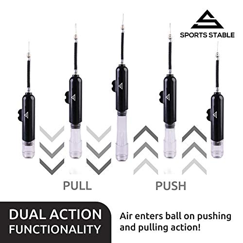Sports Stable Dual Action Ball Pump Comes with 5 Standard Needles and 2 Plastic Yoga Ball Adaptors for Your Football, Basketball, Soccerball, Pilates Ball, Volleyball, Handball, Yoga Ball