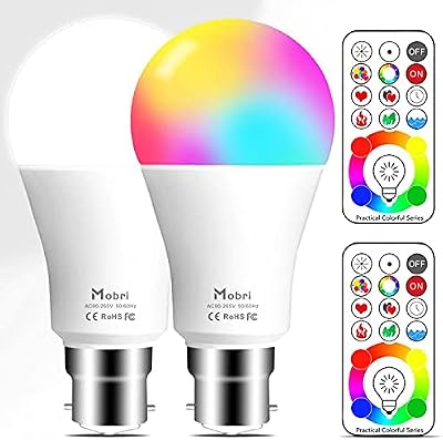 Mobri B22 RGB LED Colour Changing Bulbs with Remote 75W Eq Bayonet 2 Pack