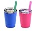 Colorful PoPo Small Cute Kids Cups 2 Pack, Stainless Steel Kid Tumbler with Lid and Straw, Double Wall Vacuum Insulated Toddler Sippy Cups, Children Smoothie Drinking Cup - Pink and Blue