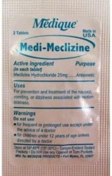 Medique Medi-Meclizine For Motion Sickness (500 Pieces) - 2 Tablets In Travel Size Individually Sealed Packet. 25 Mg. For The Prevention And Treatment Of The Nausea, Vomiting, Or Dizziness Associated