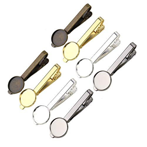 JETEHO 8 pcs Tie Clip Blanks with 16mm Round Bezel Tie Clips-Gold, Silver, Bronze, Black