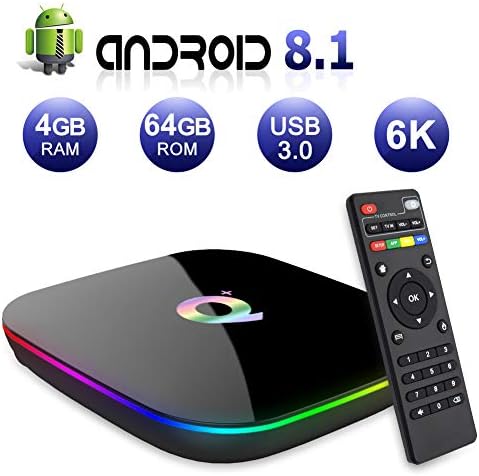 Android TV BOX，Q PLUS Android 8.1 TV BOX 4GB RAM/64GB ROM H6 Quad-Core Support 2.4Ghz WiFi 6K HDMI DLNA 3D Smart TV BOX
