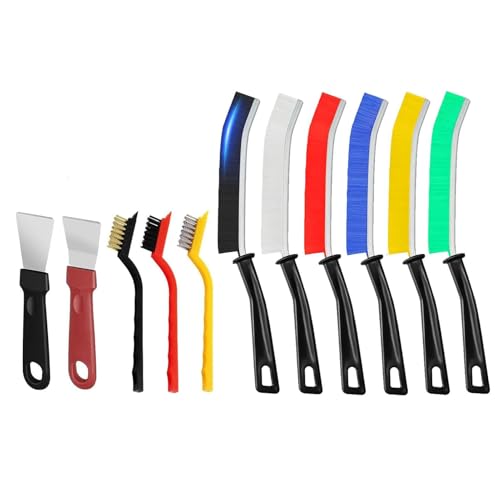 DuDuZui Set of 11 Crevice Cleaning Brushes, 6 Colorful Gap Cleaning Brushes, 3 Brass/Stainless Steel/Nylon Wire Brushes, 2 Scraper Tools