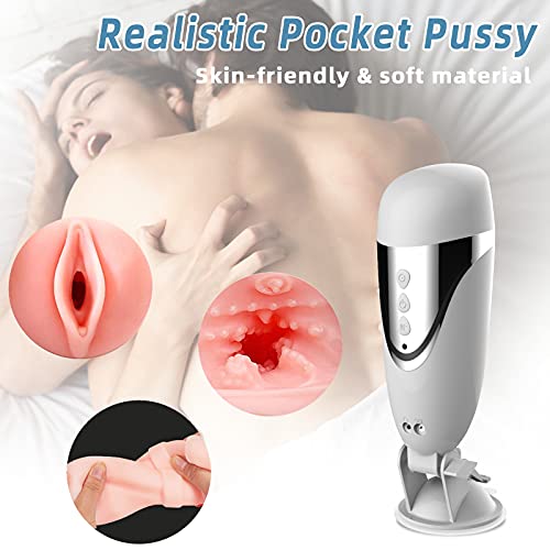 Vibrating Male Masturbator Cup, Edan\'s Secret Electric Handsfree Stroker Sex Toy with Base, 10 Vibration Modes for Men, Sexy Moan, 3D Realistic Vagina, Penis Tranning Adult, Waterproof