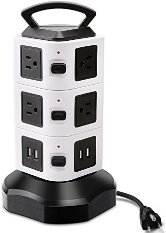 Vertical Power Strip- ANMADE Smart Power Strip Multi-socket of 10 Outlets, 4 USB Ports for Fast Charge Rotatable Tower Power Socket of Surge Protector and 6.5 Feet Cord for Home and Office