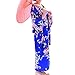 Women's Kimono Costume Adult Japanese Asian Top Dress Robe Sash Belt Fan Set Outfit (Royal Blue)